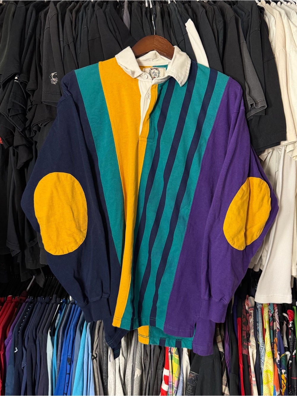 Vintage Sears Rugby Polo Shirt Men’s Medium Button Up 90s Preppy Colorful Retro